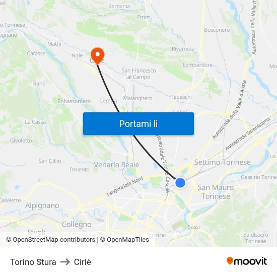 Torino Stura to Ciriè map