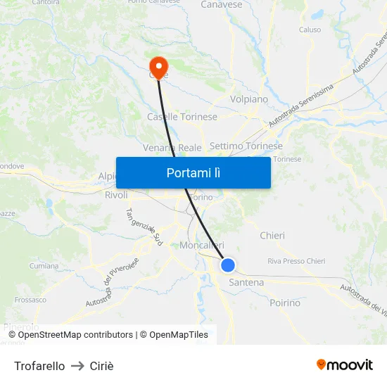 Trofarello to Ciriè map