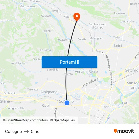 Collegno to Ciriè map