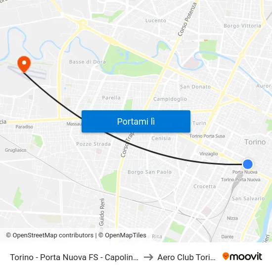 Torino - Porta Nuova FS - Capolinea to Aero Club Torino map