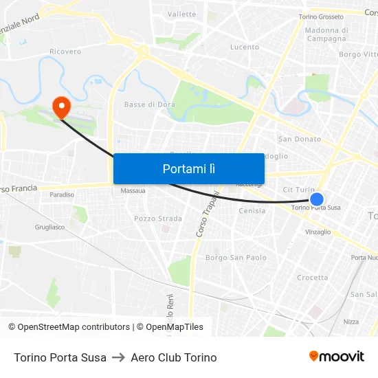 Torino Porta Susa to Aero Club Torino map