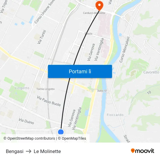 Bengasi to Le Molinette map