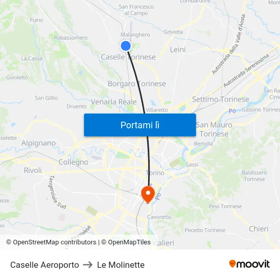 Caselle Aeroporto to Le Molinette map