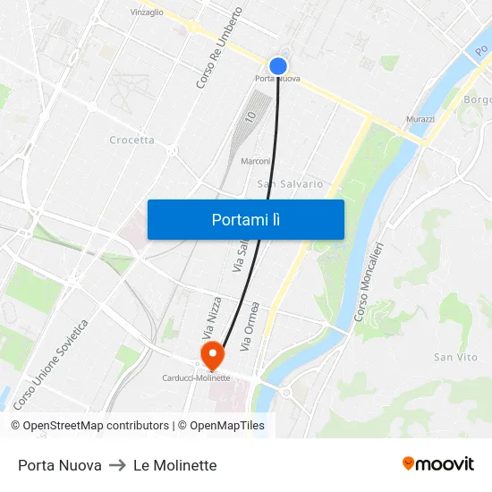 Porta Nuova to Le Molinette map