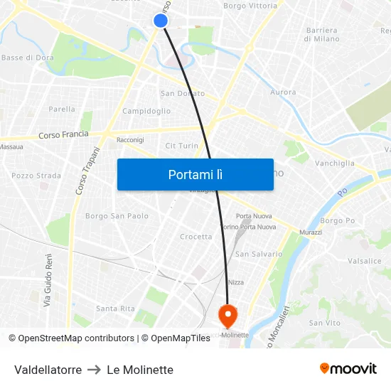 Valdellatorre to Le Molinette map