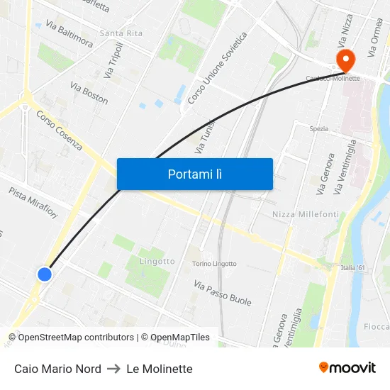 Caio Mario Nord to Le Molinette map