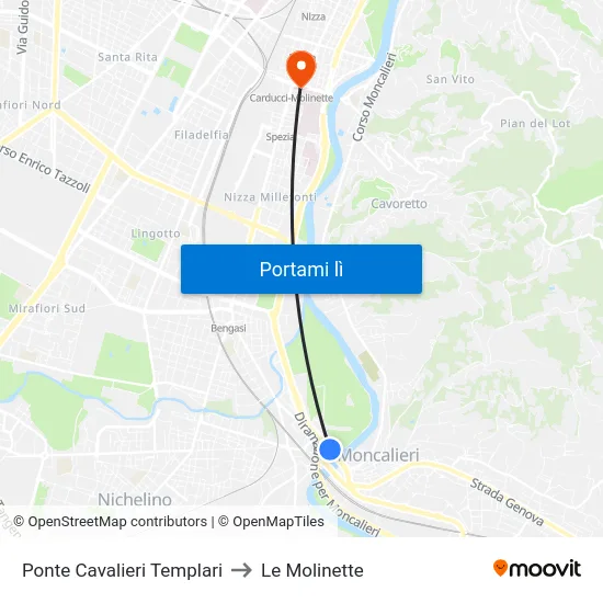 Ponte Cavalieri Templari to Le Molinette map