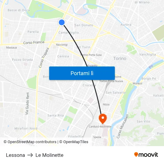 Lessona to Le Molinette map