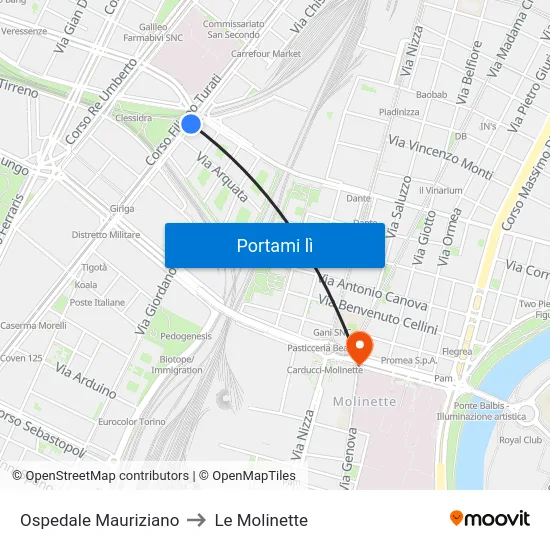 Ospedale Mauriziano to Le Molinette map