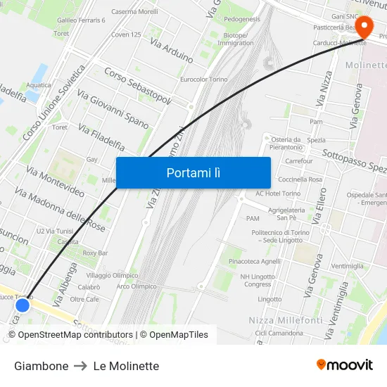 Giambone to Le Molinette map