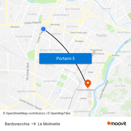 Bardonecchia to Le Molinette map