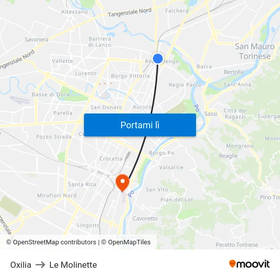 Oxilia to Le Molinette map