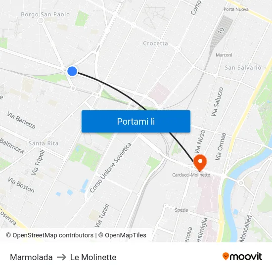 Marmolada to Le Molinette map