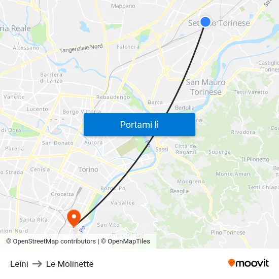 Leini to Le Molinette map