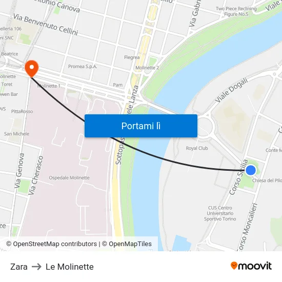 Zara to Le Molinette map