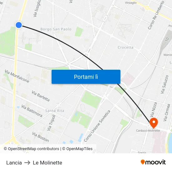 Lancia to Le Molinette map