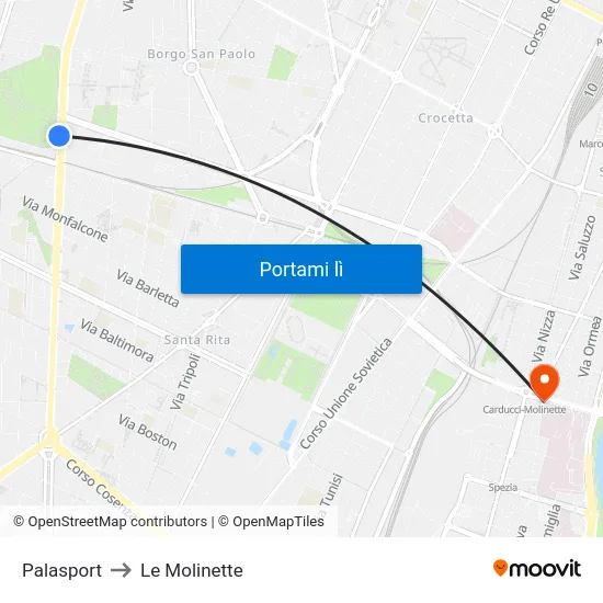 Palasport to Le Molinette map