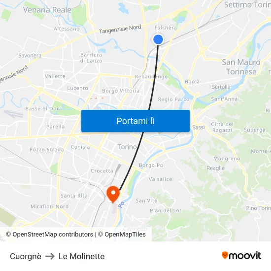 Cuorgnè to Le Molinette map