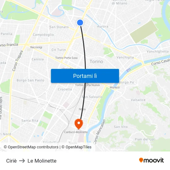 Ciriè to Le Molinette map