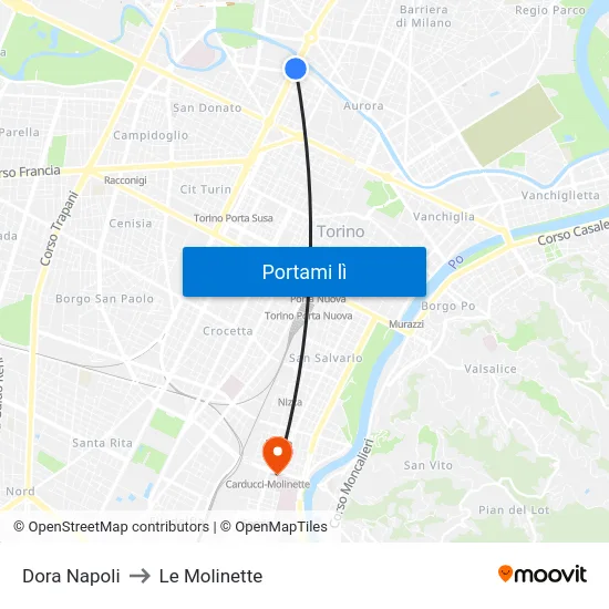 Dora Napoli to Le Molinette map