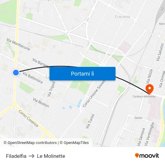 Filadelfia to Le Molinette map