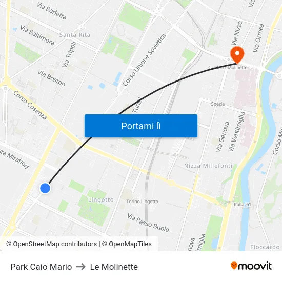 Park Caio Mario to Le Molinette map