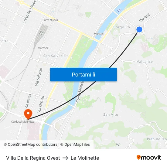 Villa Della Regina Ovest to Le Molinette map