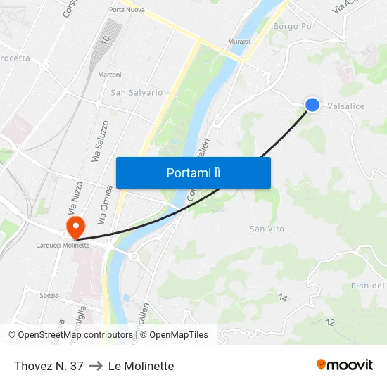 Thovez N. 37 to Le Molinette map