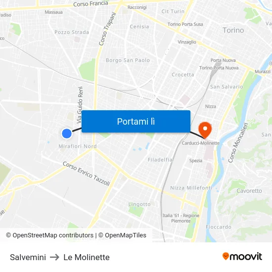 Salvemini to Le Molinette map