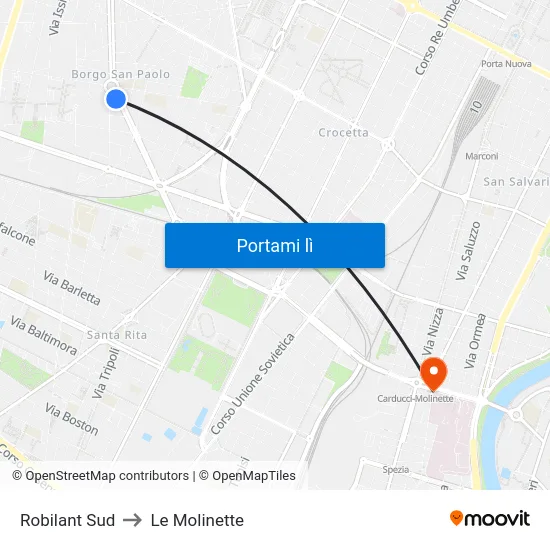 Robilant Sud to Le Molinette map
