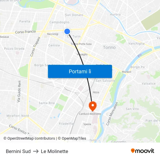 Bernini Sud to Le Molinette map