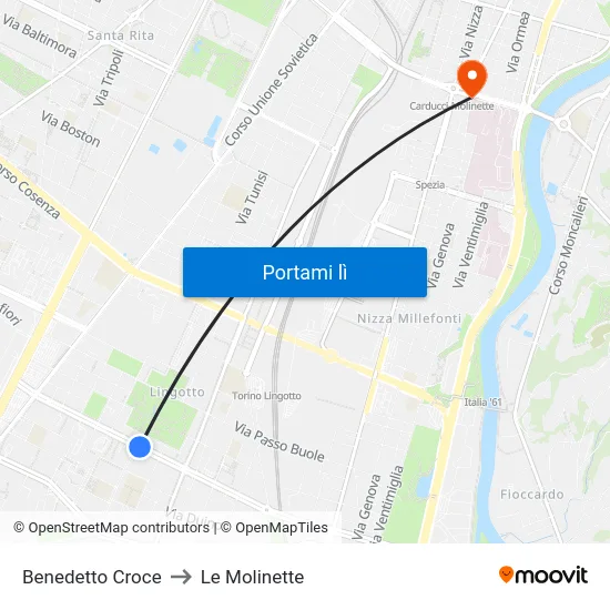 Benedetto Croce to Le Molinette map