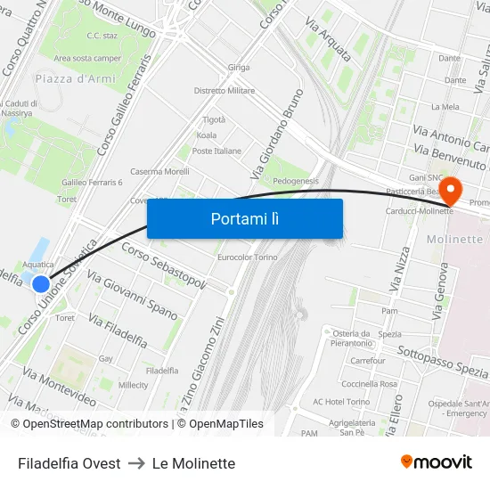 Filadelfia Ovest to Le Molinette map