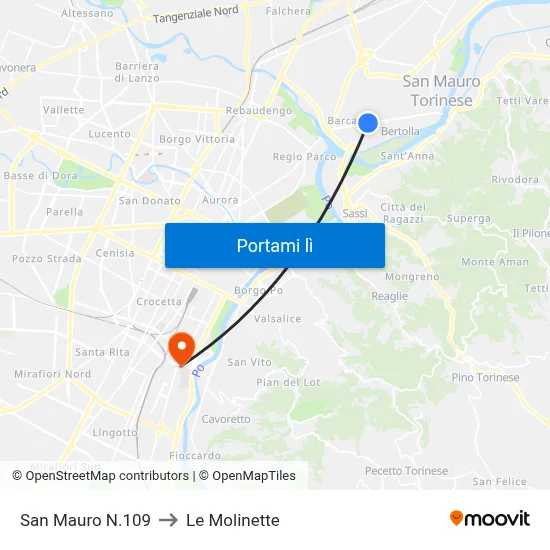 San Mauro N.109 to Le Molinette map