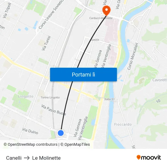 Canelli to Le Molinette map