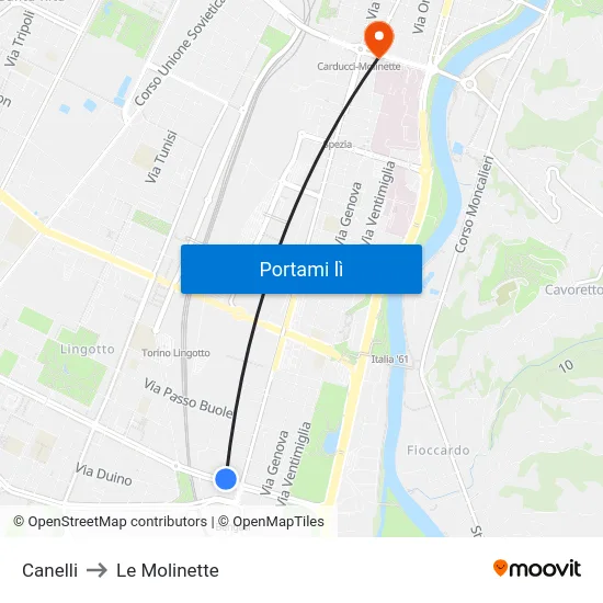 Canelli to Le Molinette map