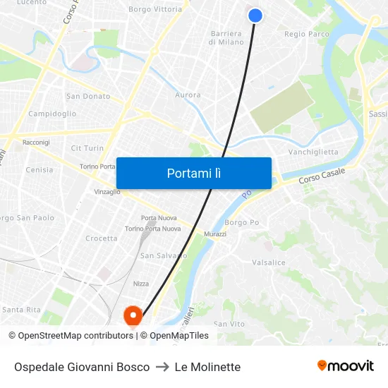 Ospedale Giovanni Bosco to Le Molinette map