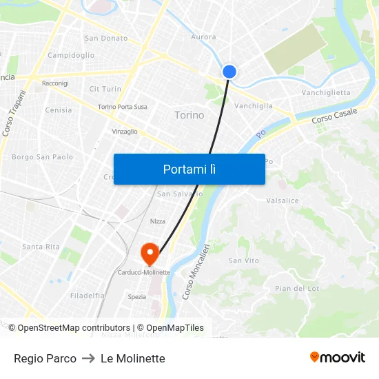 Regio Parco to Le Molinette map