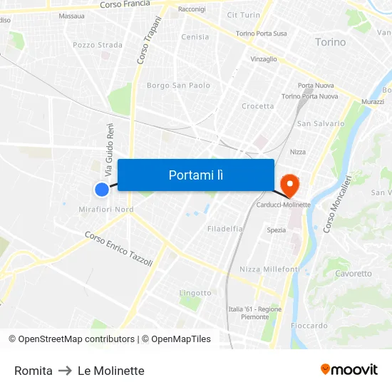 Romita to Le Molinette map