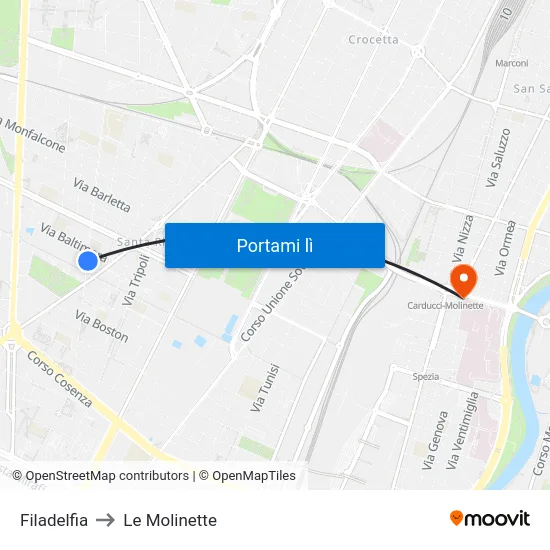 Filadelfia to Le Molinette map