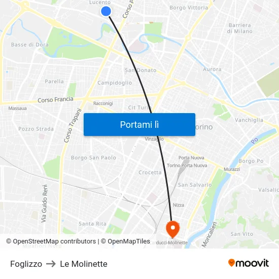 Foglizzo to Le Molinette map