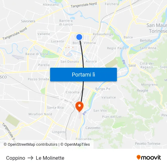 Coppino to Le Molinette map
