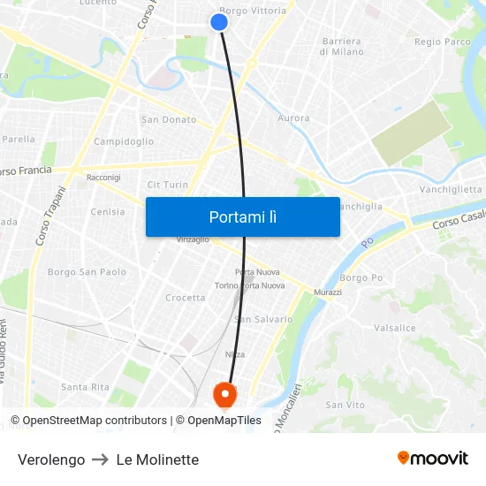Verolengo to Le Molinette map