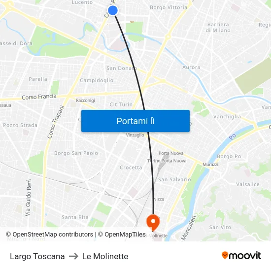 Largo Toscana to Le Molinette map