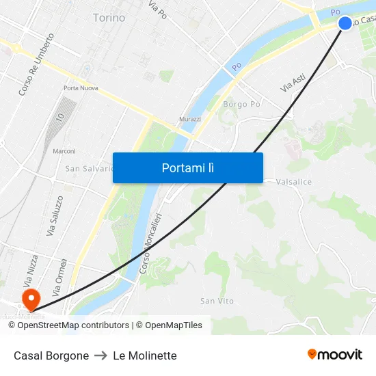 Casal Borgone to Le Molinette map