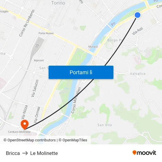 Bricca to Le Molinette map