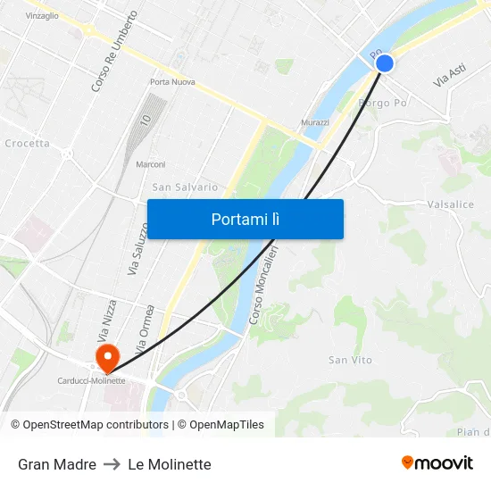 Gran Madre to Le Molinette map