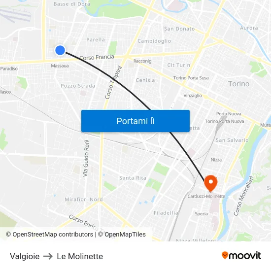 Valgioie to Le Molinette map