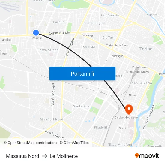 Massaua Nord to Le Molinette map