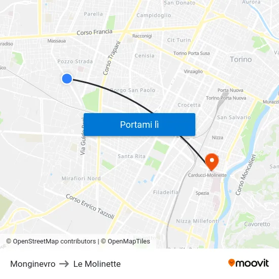 Monginevro to Le Molinette map